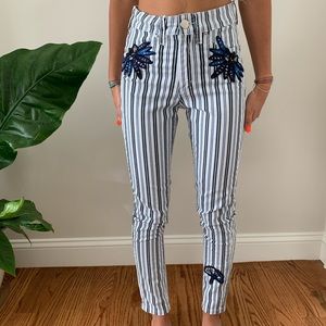 KOSIUKO. Striped embroidered statement pant.